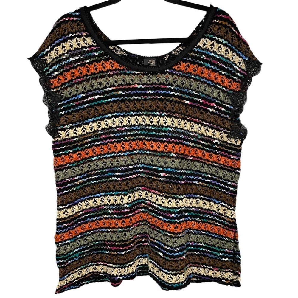 Free People New Romantics crochet Chenille Stripe Knit Top - Picture 1 of 6